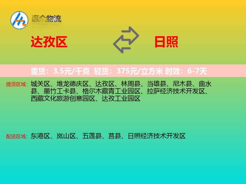 达孜区到日照物流专线