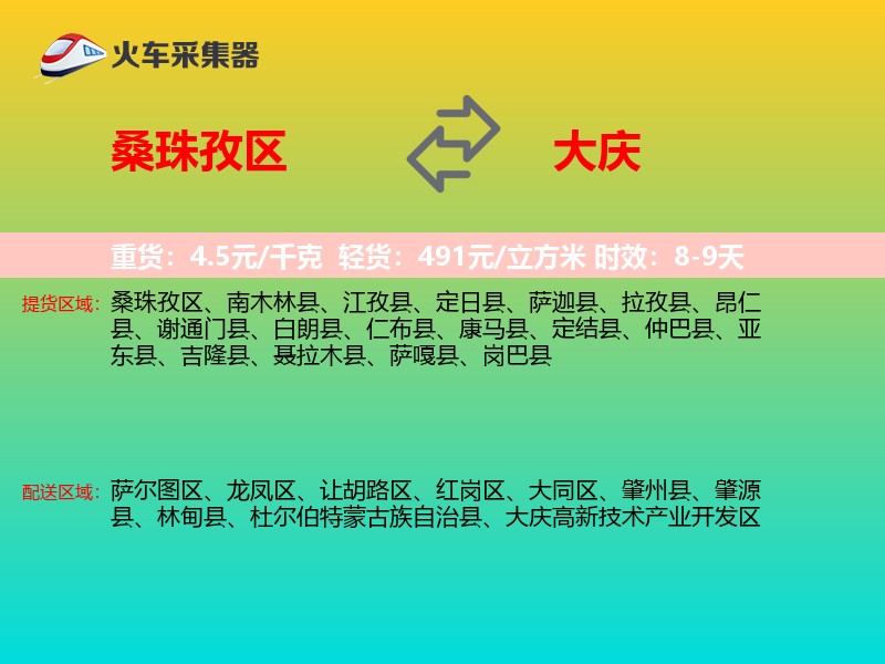 桑珠孜区到大庆物流专线