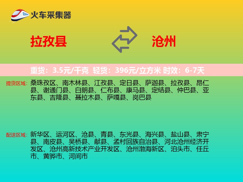 拉孜县到沧州物流专线