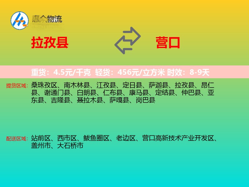 拉孜县到营口物流专线