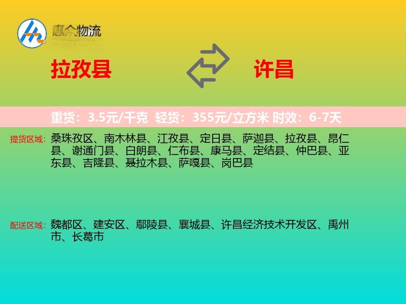 拉孜县到许昌物流专线