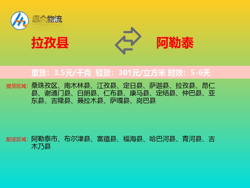 拉孜县到阿勒泰物流专线