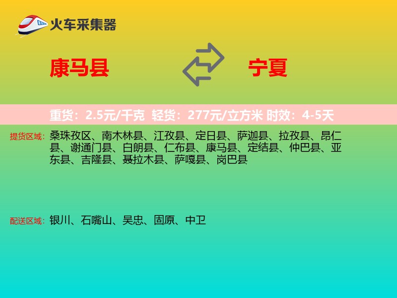 康马县到宁夏轿车托运