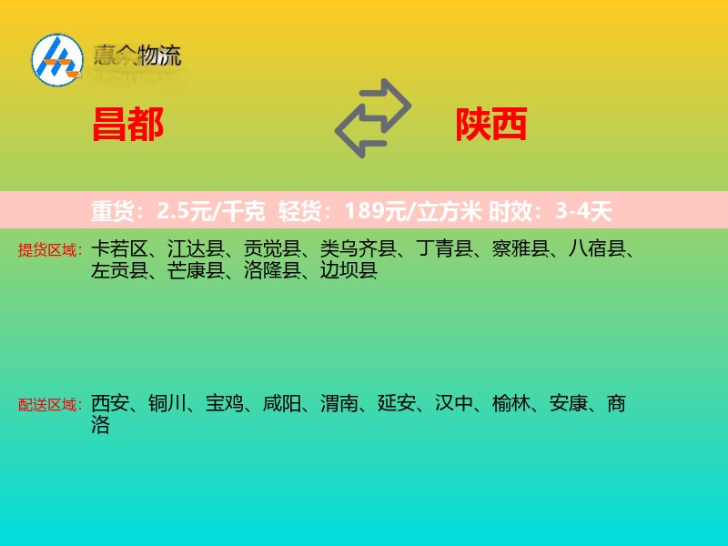 昌都到陕西物流专线