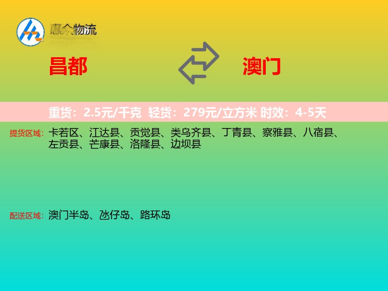 昌都到澳门长途搬家
