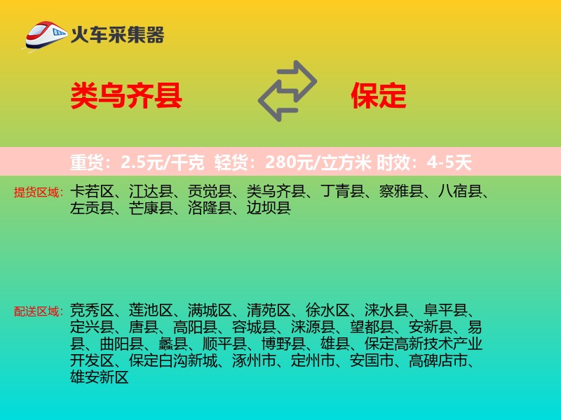 类乌齐县到保定物流专线