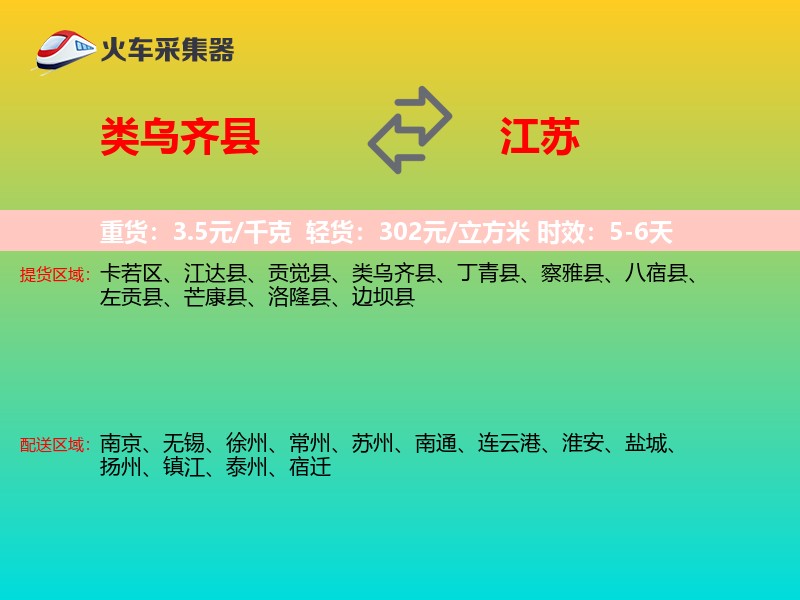 类乌齐县到江苏物流专线
