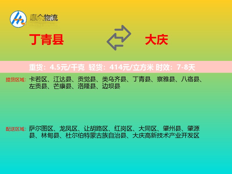 丁青县到大庆物流专线