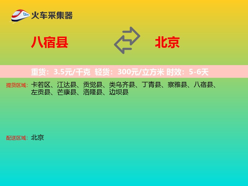 八宿县到北京物流专线