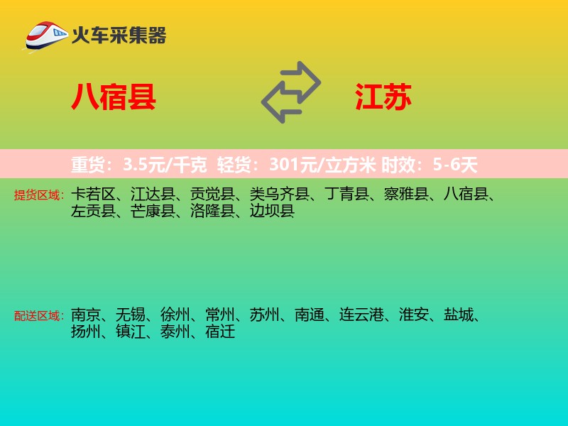 八宿县到江苏物流专线