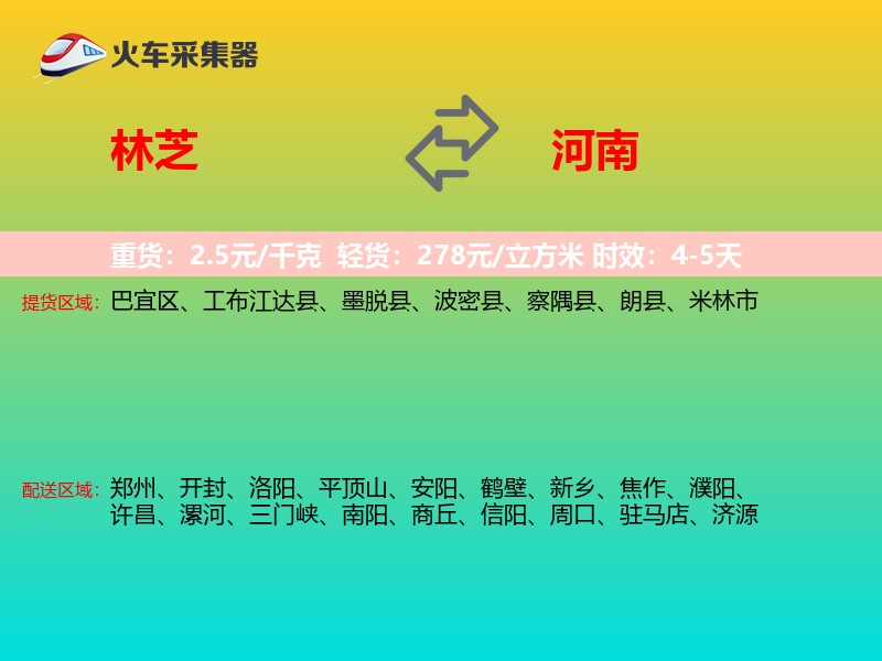 林芝到河南物流专线