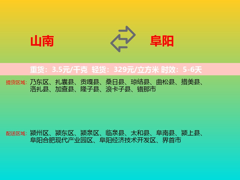 山南到阜阳物流专线价格时效