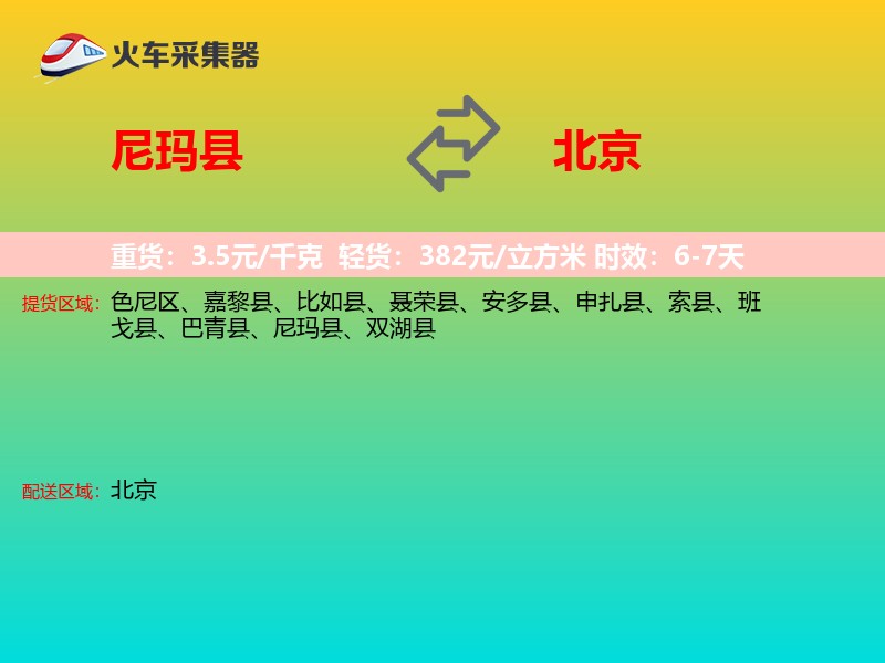 尼玛县到北京物流专线