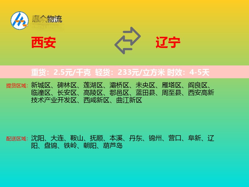 西安到辽宁物流专线