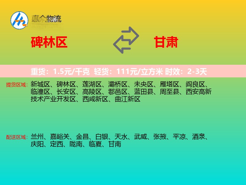 碑林区到甘肃物流专线