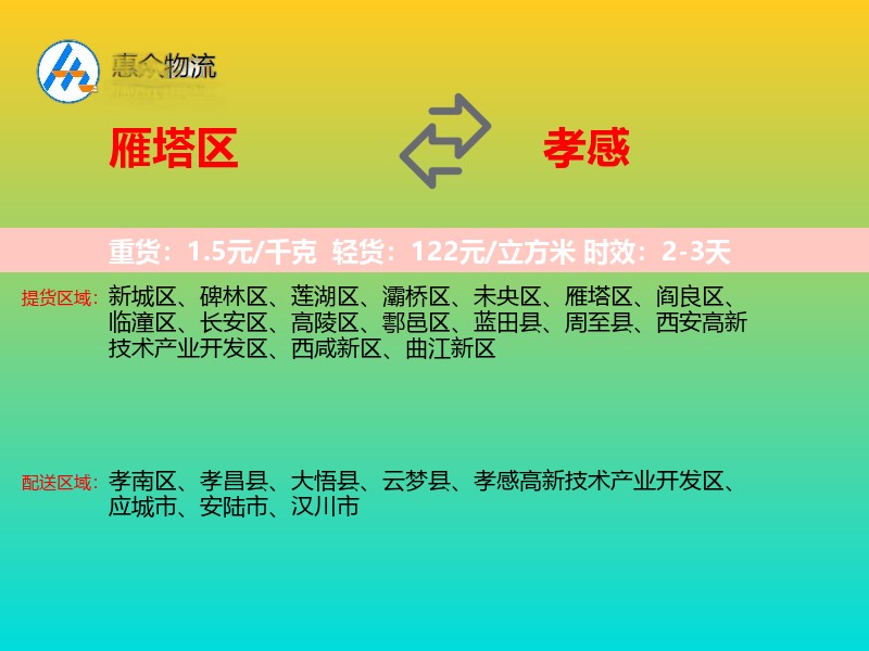 雁塔区到孝感物流专线