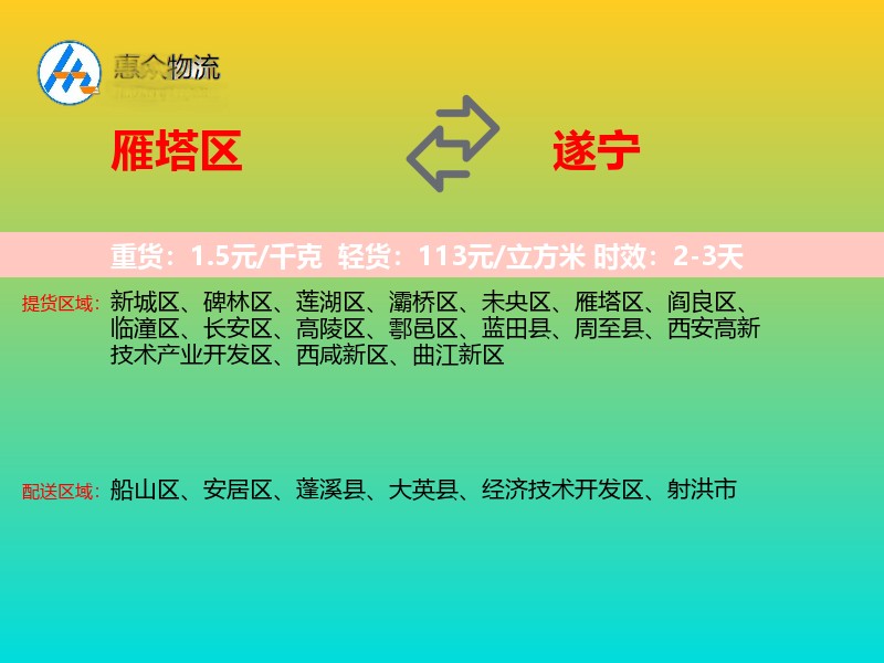 雁塔区到遂宁物流专线