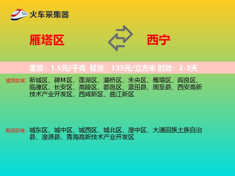 雁塔区到西宁物流专线