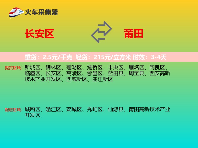 长安区到莆田物流专线