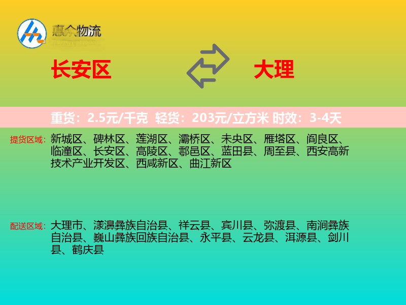 长安区到大理物流专线