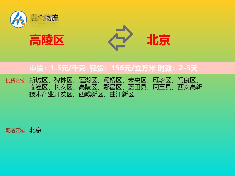 高陵区到北京物流专线