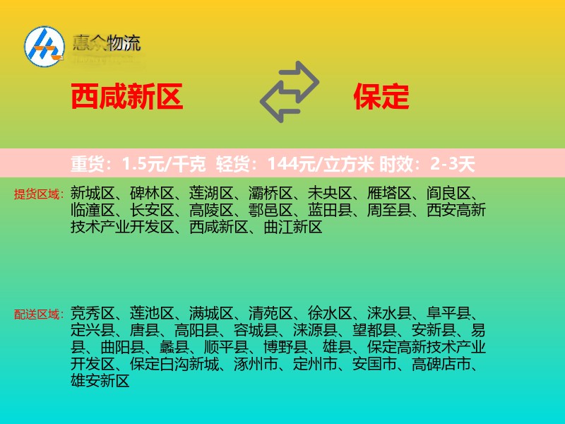 西咸新区到保定物流专线