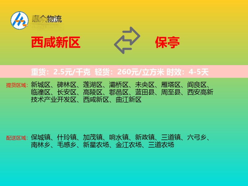西咸新区到保亭物流专线