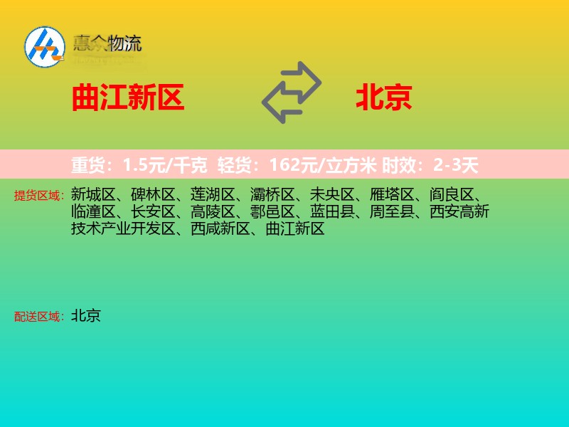 曲江新区到北京物流专线