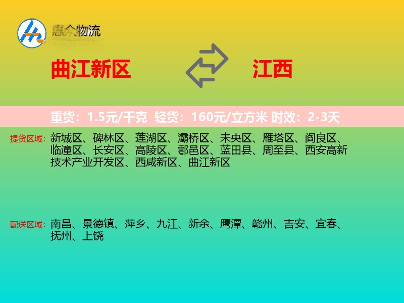 曲江新区到江西物流专线