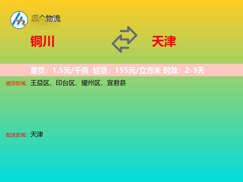 铜川到天津物流专线