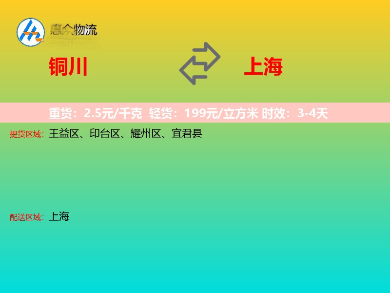铜川到上海物流专线