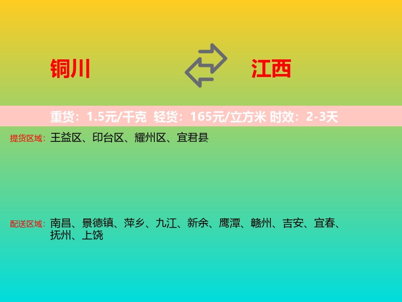 铜川到江西长途搬家