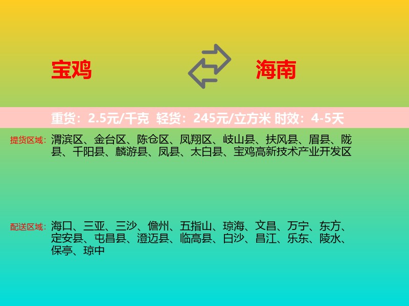 宝鸡到海南长途搬家