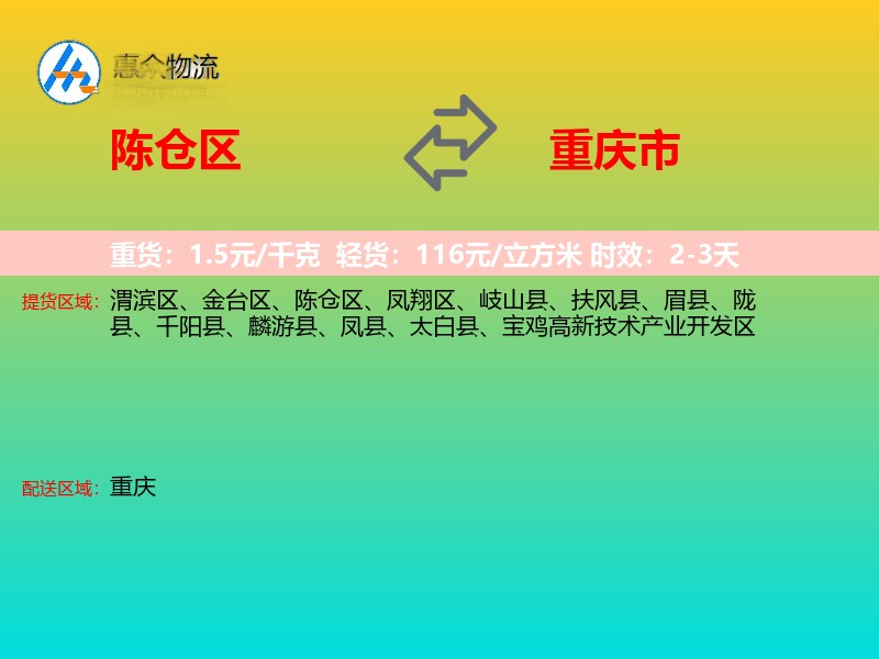 陈仓区到重庆市物流专线