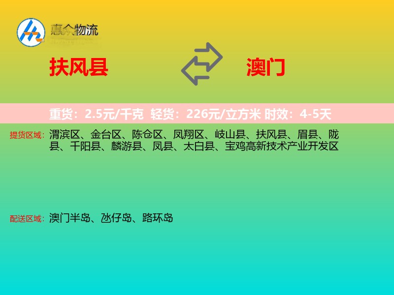 扶风县到澳门长途搬家