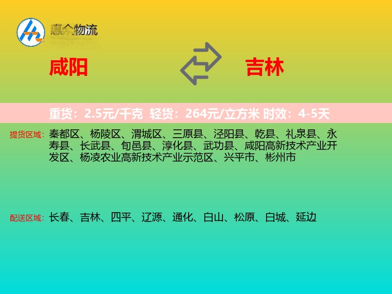 咸阳到吉林物流专线