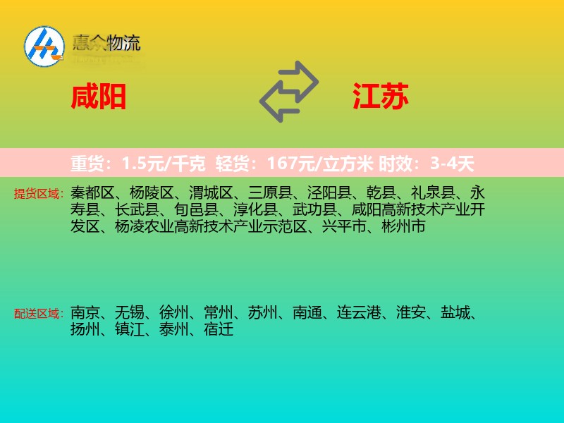 咸阳到江苏长途搬家