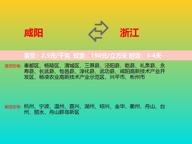 咸阳到浙江长途搬家
