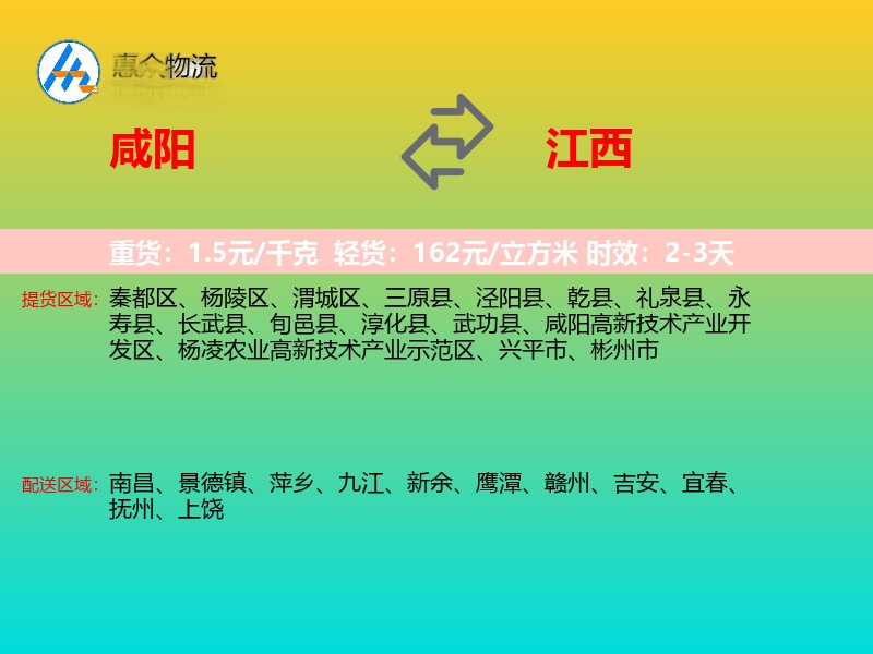 咸阳到江西物流专线