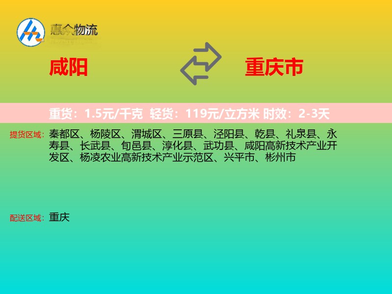 咸阳到重庆市长途搬家