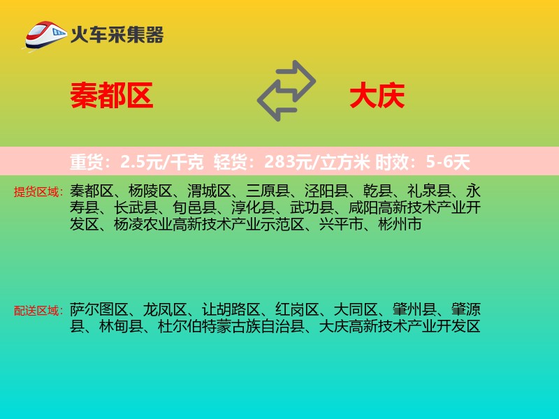 秦都区到大庆物流专线