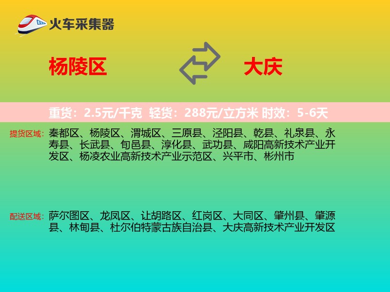 杨陵区到大庆物流专线