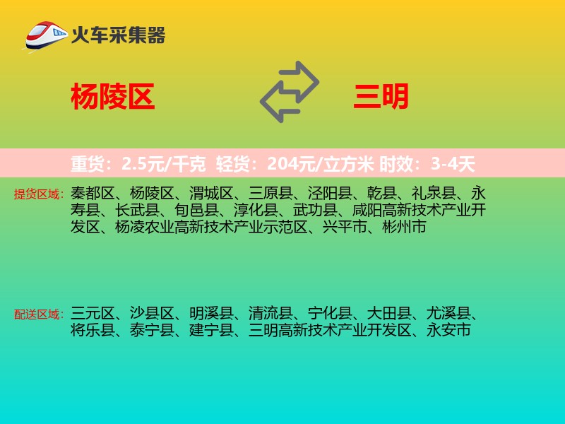 杨陵区到三明物流专线