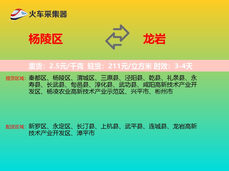 杨陵区到龙岩物流专线