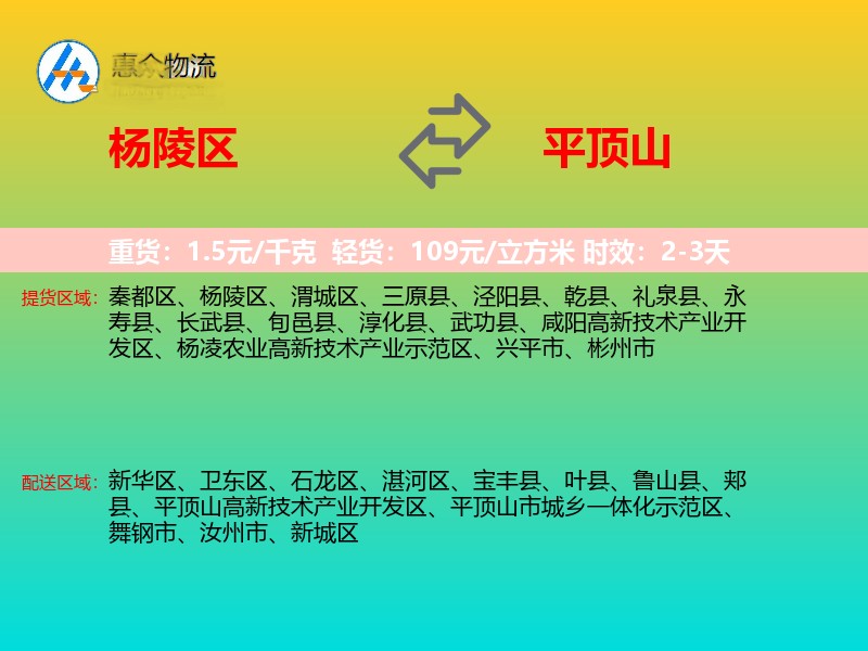 杨陵区到平顶山物流专线