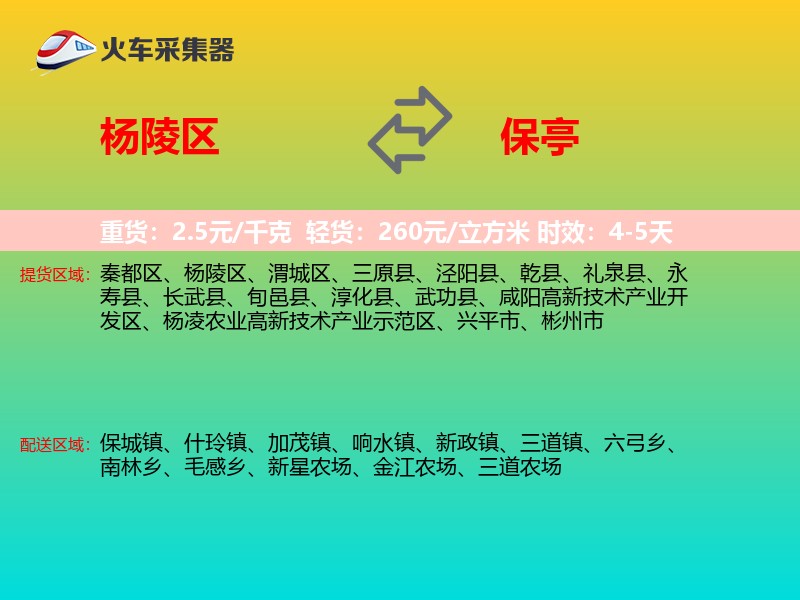 杨陵区到保亭物流专线