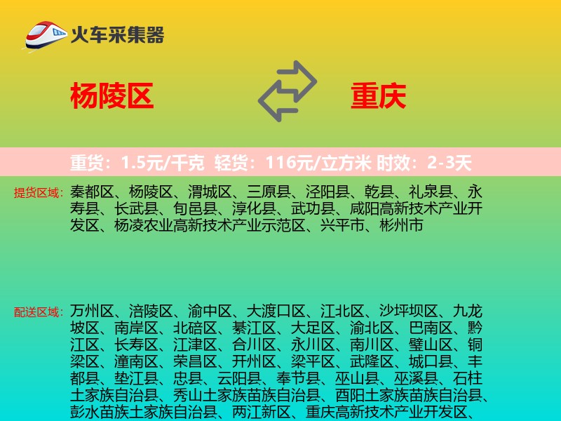 杨陵区到重庆物流专线