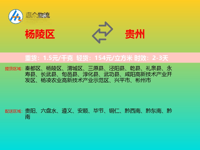杨陵区到贵州物流专线