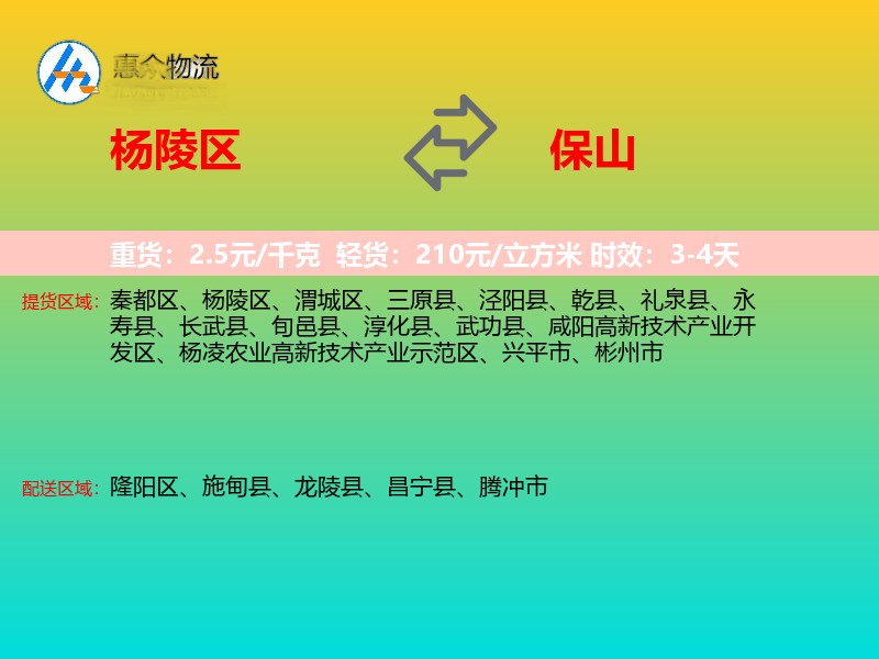 杨陵区到保山物流专线