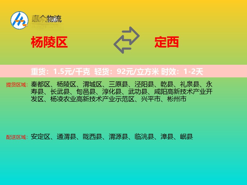 杨陵区到定西物流专线